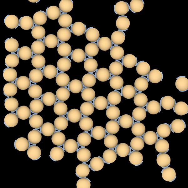Patchy particle self-assembly rendered with Ovito