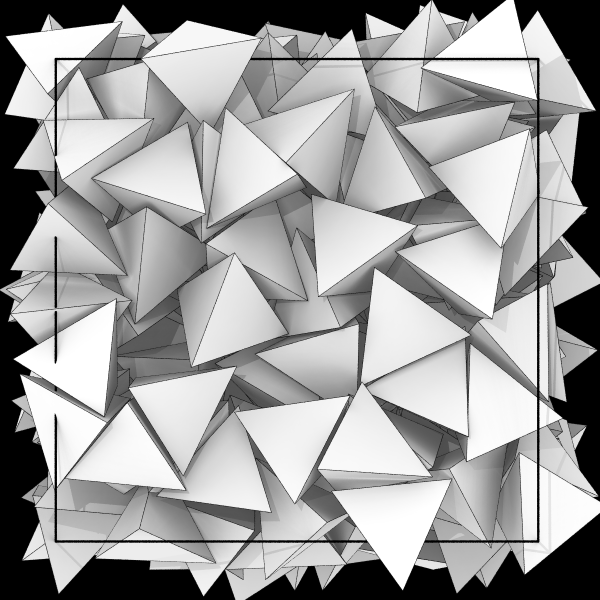 Hard tetrahedron self-assembly rendered with Ovito